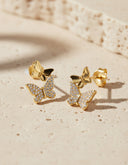 Daffany Two Butterflies 14k/10K Solid Gold Stud Earrings