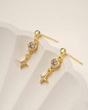 Daffany Four-pointed Star Diamonds 14k/10K Solid Gold Drop Earrings