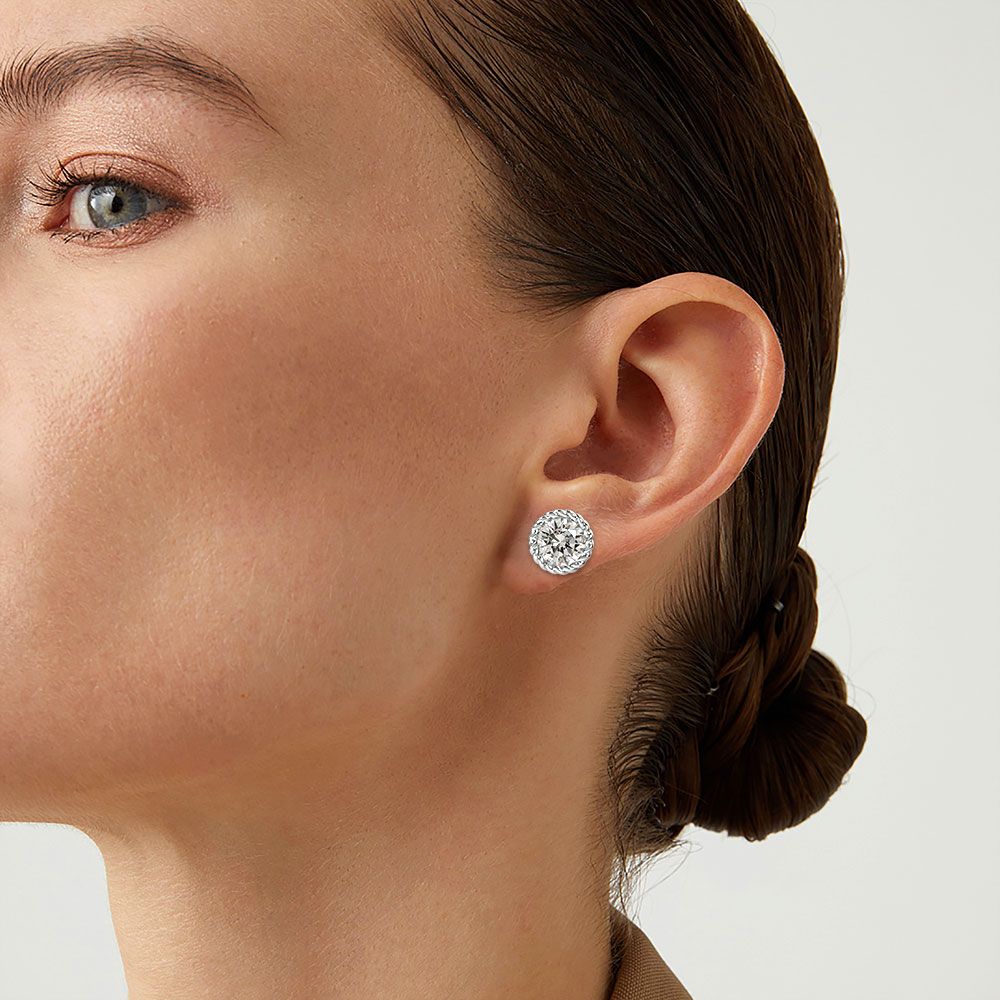Cable Halo Gem Stud Earrings