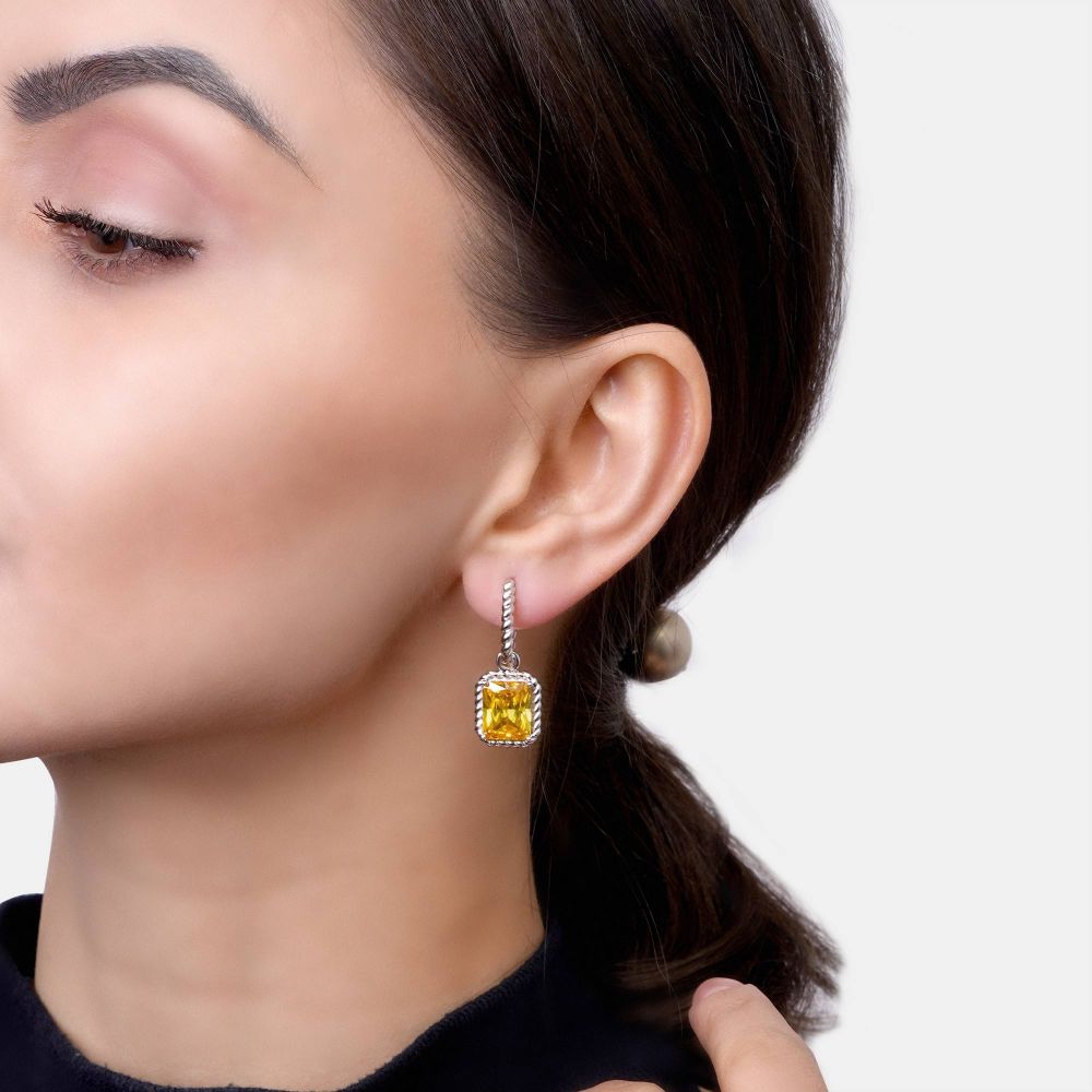 Cable Citrine Emerald Cut Earrings