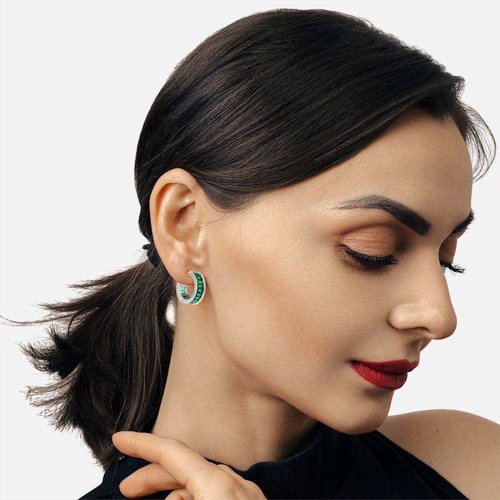 Emerald Gemstones Paved Earrings