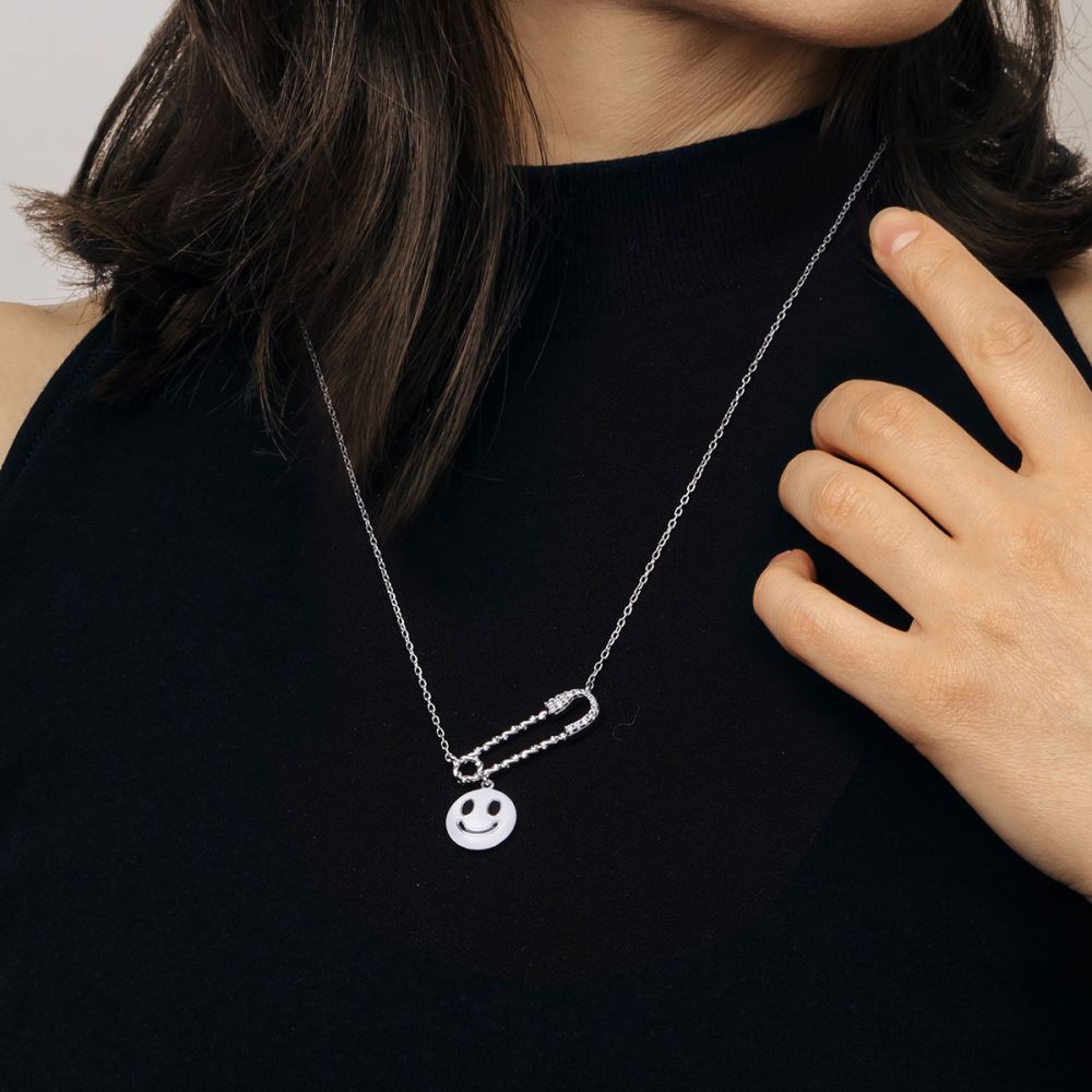 Smiley & Safety Pin Necklace