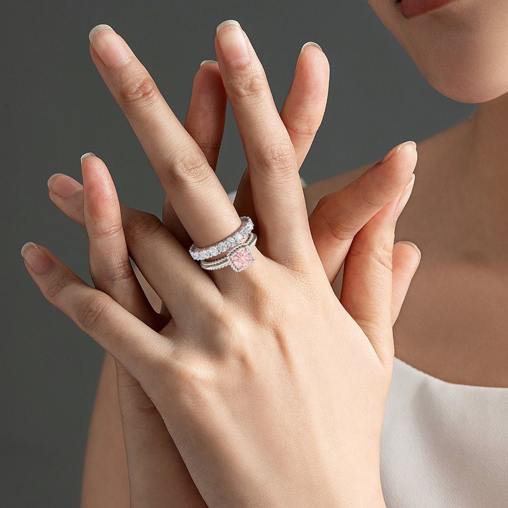 Pink Solitaire & Eternity Band