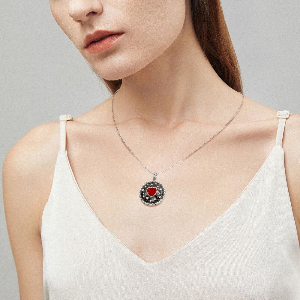 Garnet Heart Circle Necklace