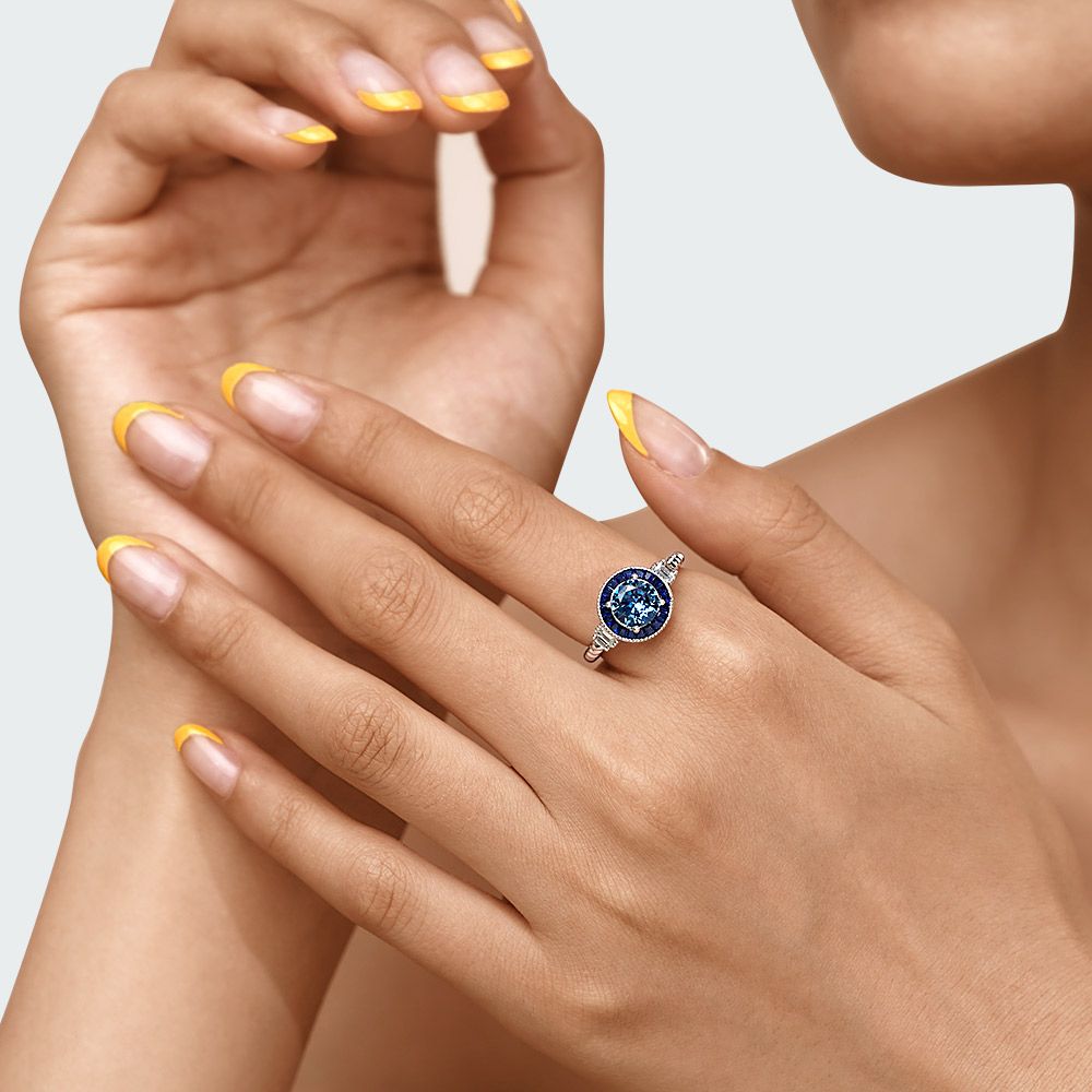Blue Halo Engagement Ring