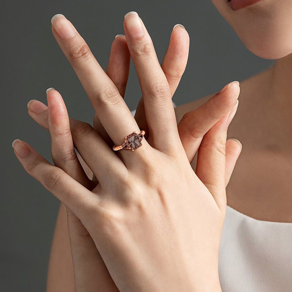 Radiant Brown Three-stone Ring