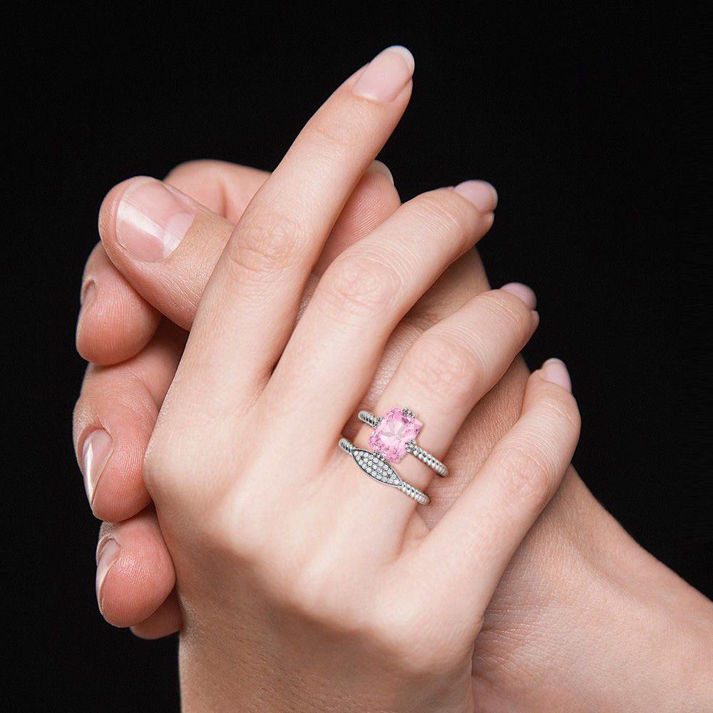 Pink & Gems-Paved Stacked Rings