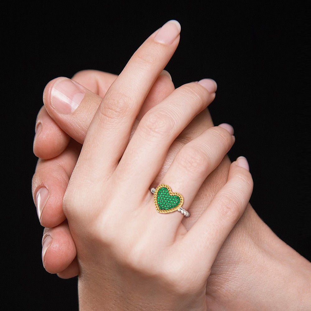 Emerald Paved Heart Ring