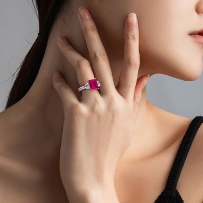 Ruby Emerald-cut Three-stone Ring